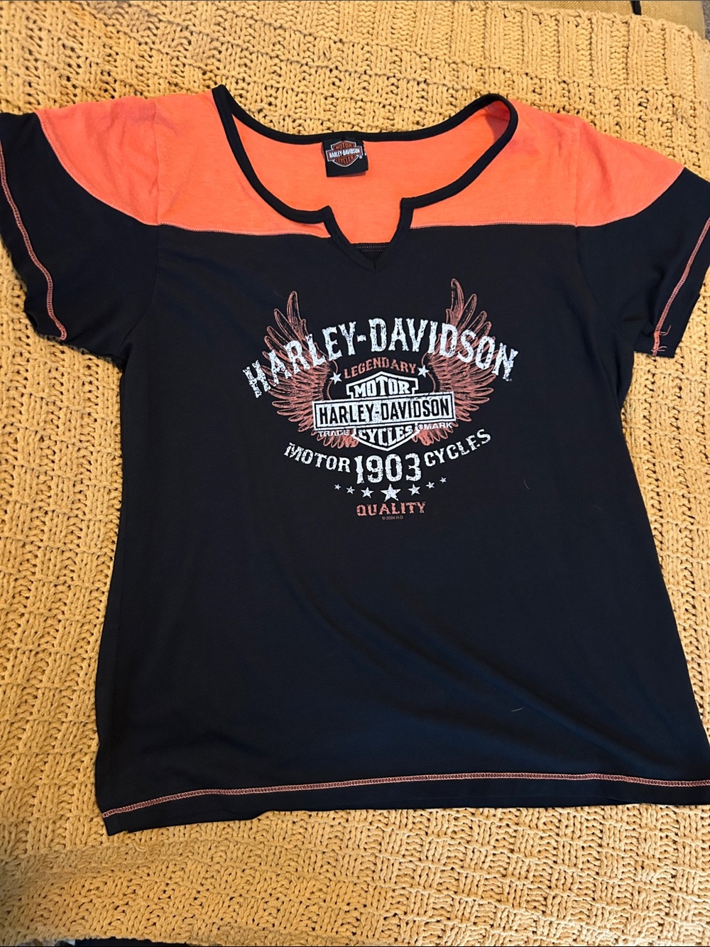 Harley-Davidson Black and Orange Short Sleeve Tee